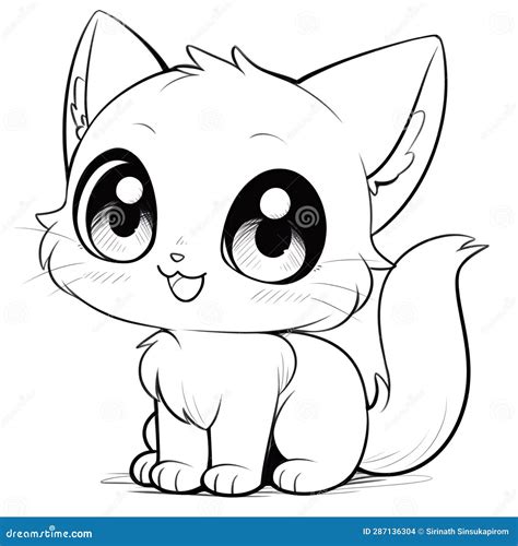 Printable Kawaii Kitten with Cute Big Eyes, Generative Ai. Stock ...