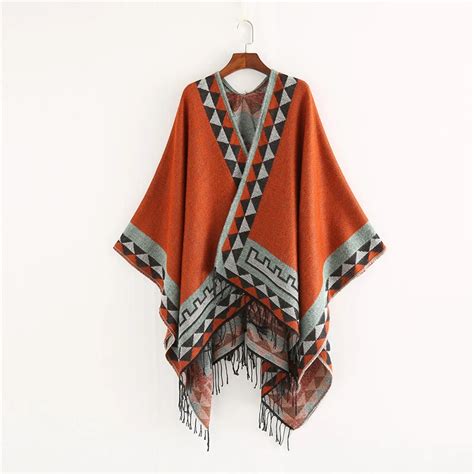 Stile Indiano Moda Geometrica Nappa Pashmina Poncho E Mantelle Cappotto