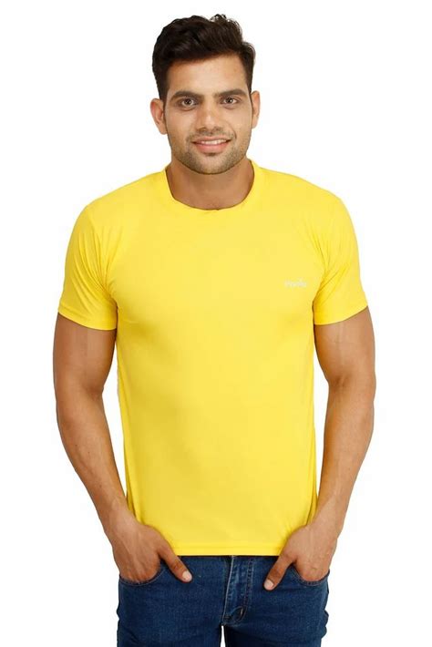 Plain Men Yellow Half Sleeves Nirmal Micro T Shirts Round Neck At Rs