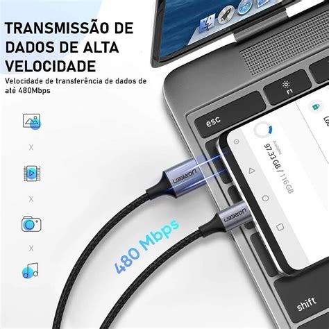 Cabo De Dados Ugreen US288 Usb Tipo C P Usb 2 0 3m Cinza Haylou Brasil