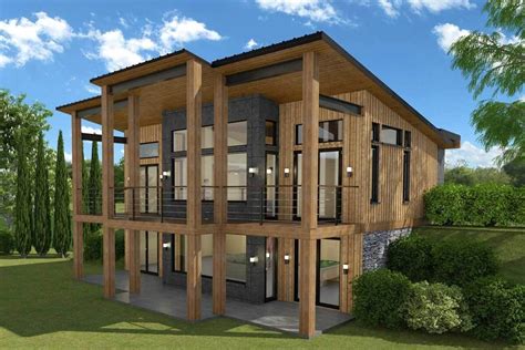 Plan 24125BG Modern Home Plan Designed With A Rear Sloping Lot In Mind