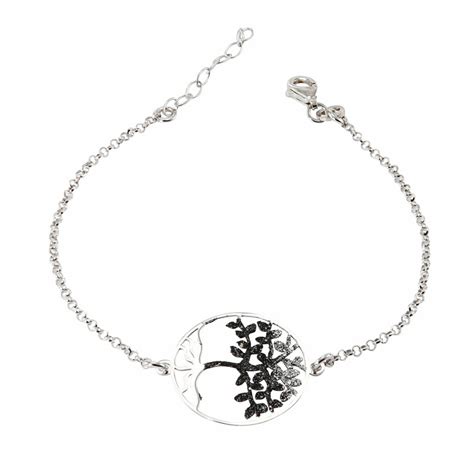 Bracelet argent rhodié arbre de vie pailleté Ref 47964