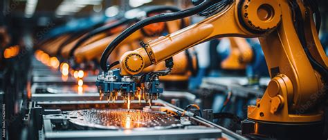 Robotic assembly line in an automotive factory Stock Photo | Adobe Stock