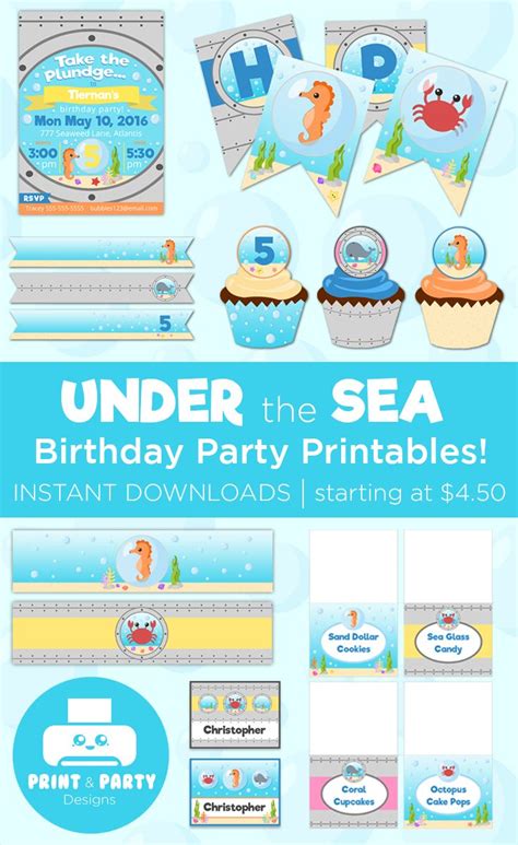 Under The Sea Birthday Party Printables Including Cupcakes Banners And Decorations