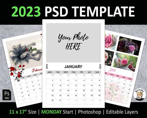 11x17 2023 CALENDAR PSD Template Monday Start - Etsy