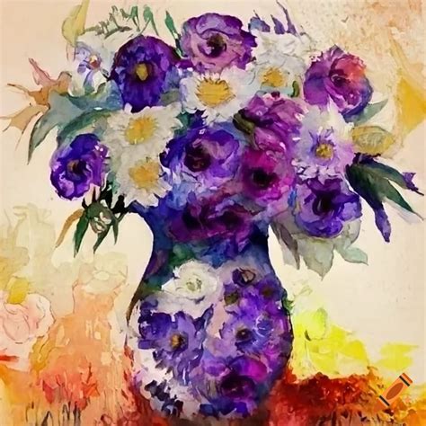 Van Gogh Style Bouquet Of Purple And White Flowers On Craiyon