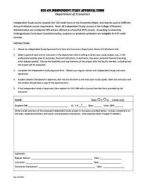 Fillable Online Uwlax ECO 499 INDEPENDENT STUDY APPROVAL FORM Fax Email