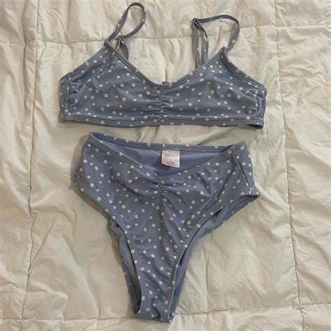 Blue Polk A Dot High Rise Target Bikini With Scrunch Depop