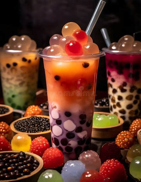 Colorful Assorted Bubble Tea Stock Illustration Illustration Of Fruit