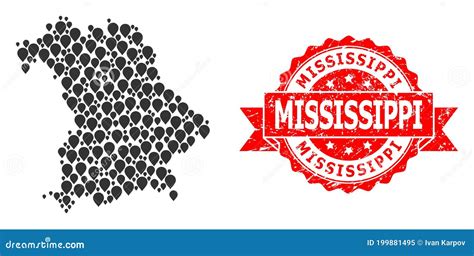 Sigillo Mississippi Graffiato E Mappa Mosaica Puntatore Dello Stato