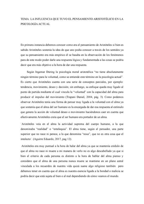 Aristoteles Y La Psicologia Actual Tema La Influencia Que Tuvo El