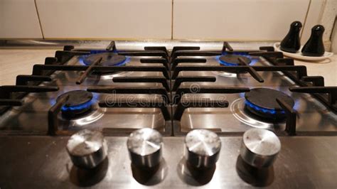 A Blue Fire Is Burning On Gas Stove Gas At Home Stock Image Image Of