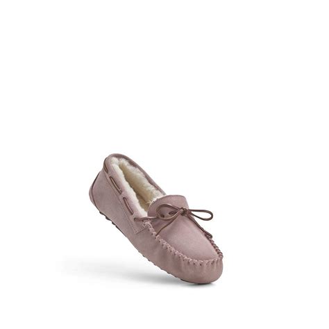 Ladies Moccasin Slippers In Real Pink Sheeps Skin Buy Online Jacobs And Dalton