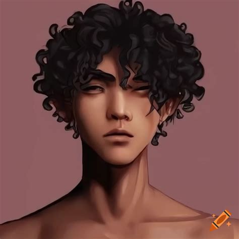 Portrait Of A Handsome Man With Warm Brown Skin Curly Bronze Hair And