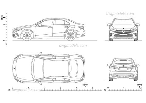 Mercedes Benz A Class Sedan Cad Drawing Car Dimensions