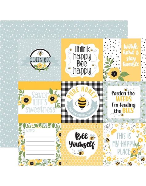 Echo Park Bee Happy 4x4 Journaling Cards 12x12 Cardstock Scrapbook