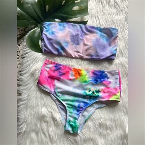 Swim Rainbow Cloud Marbled Bikini Set Poshmark