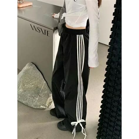 Qweek Black Stripe Sport Sweatpants Women Autumn Oversized Baggy