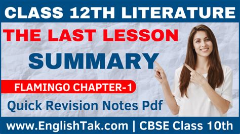 The Last Lesson Summary Class 12 English EnglishTak