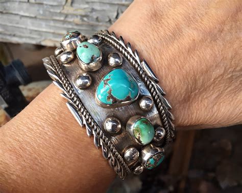 G Navajo Five Stone Turquoise Cuff Bracelet For Men Women Navajo