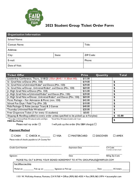 Fillable Online 2023 Student Group Ticket Order Form Fax Email Print