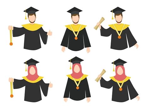 Feliz ilustración de hombres y mujeres musulmanes graduados que usan