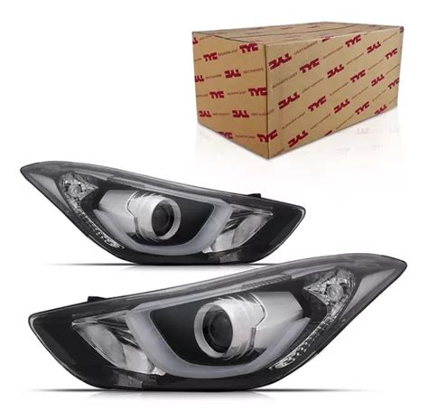 Farol Elantra 2014 2015 2016 Foco Duplo Máscara Negra Led