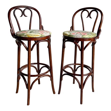 Early 20th Century Vintage Thonet Style Bentwood Bar Stools A Pair