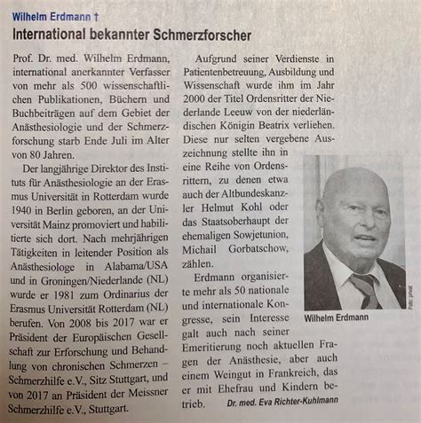 Nachruf Für Prof Dr Wilhelm Erdmann Vom Deutschen Ärzteblatt