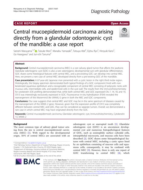 Pdf Central Mucoepidermoid Carcinoma Arising Directly From A Glandular Odontogenic Cyst Of The