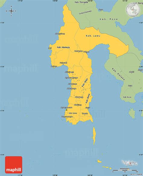 Savanna Style Simple Map of South Sulawesi