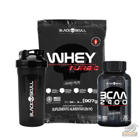 Novo Combo Black Skull Whey Turbo 907g Bcaa 2400 30shakeira