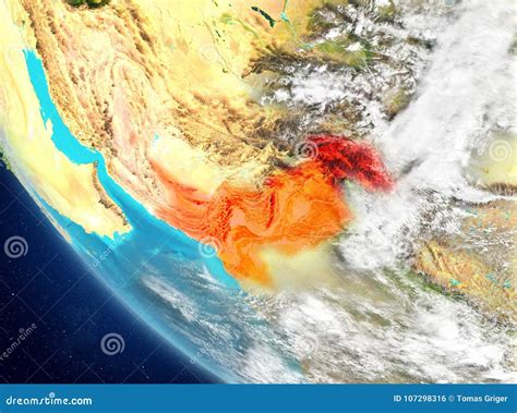 Satellite View of Pakistan in Red Stock Photo - Image of country ...