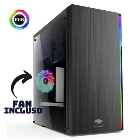 Gabinete Gamer G Fire Fita Led Frontal Rgb E Cooler Fan Mm Led