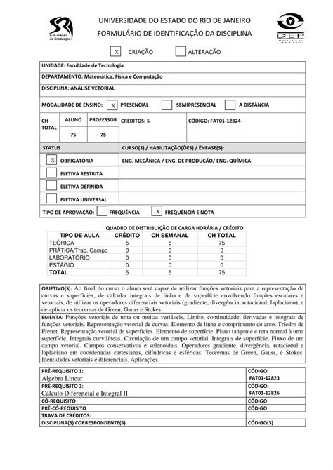 Pdf Formul Rio De Identifica O Da Disciplina Ement Rio Limite