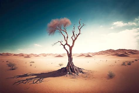 Premium Photo Lonely Dead Tree Covered With Layer Of Sand And Dried