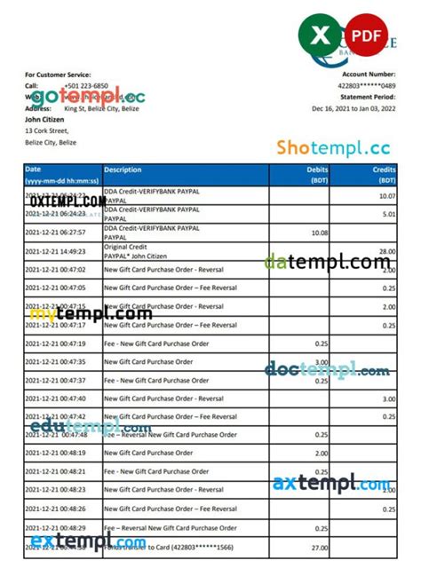 Belize Choice Bank Statement Template In Excel And Pdf Format In 2023