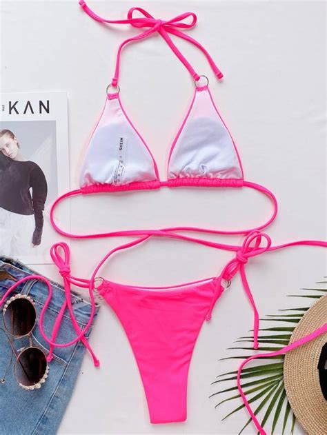 SHEIN Swim Vcay Bañador bikini con cordón lateral triángulo con tira