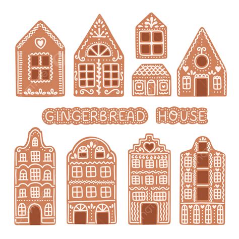 Set Of Isolated Gingerbread Houses Celebration Home Building Png And