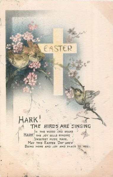 Easter Flowers Three Birds Cross Old Postcard And Now And Then