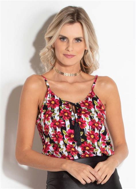 Blusa de Alças Floral e Listras Quintess Quintess