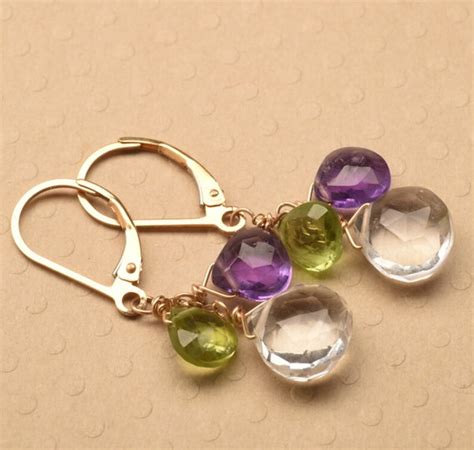 Peridot Amethyst Earrings Gemstone Dangle Earrings Purple Etsy