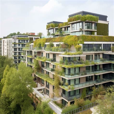 Modern Building With Green Residential Roof Balcony And District