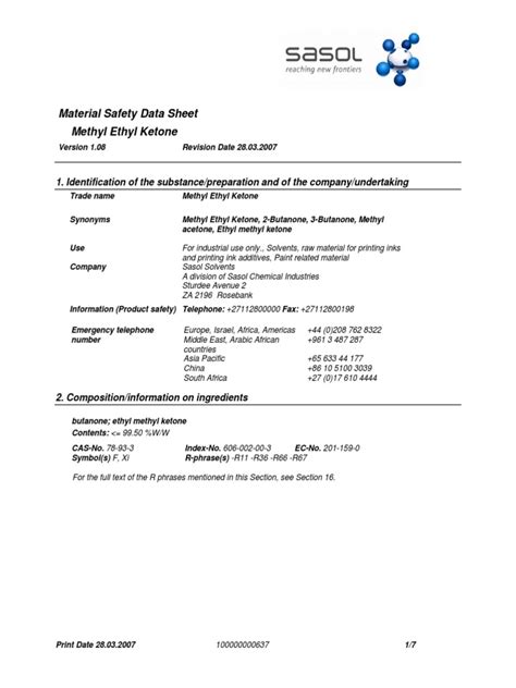 Safety Data Sheet Mek Pdf