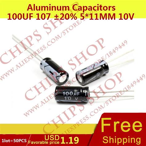 1lot50pcs Aluminum Capacitors 100uf 107 20 511mm 10v 100000nf