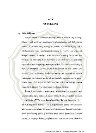 Bab I Pendahuluan A Latar Belakang Pengaruh Supervisi Kepala