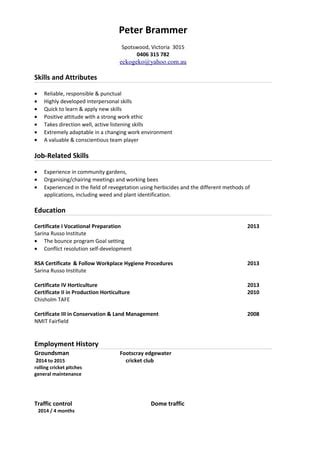 Peter Brammer Resume 2015 | PDF