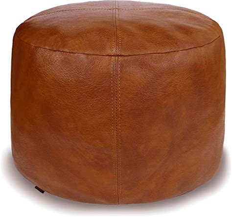 Thgonwid Unstuffed Faux Leather Pouf Cover Handmade Footstool Ottoman