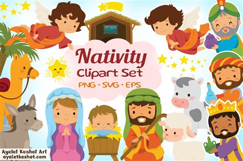 Nativity Clipart Set for Christmas By Ayelet Keshet Art | TheHungryJPEG