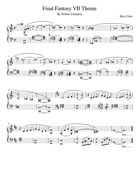 Final Fantasy Vii Theme Sheet Music For Piano Solo Easy